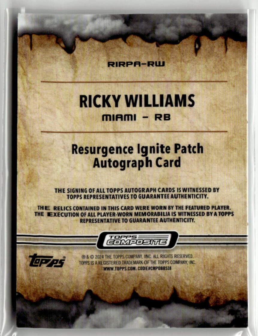 2023 Topps Composite #RIRPA-RW Ricky Williams Resurgence Ignite Patch Auto #/149