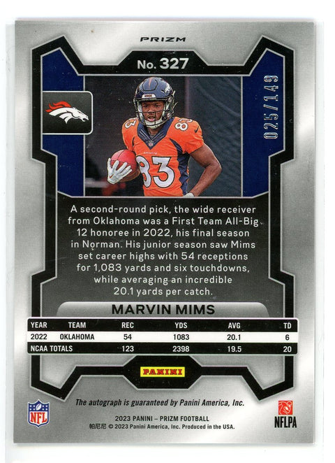 2023 Panini Prizm #327 Marvin Mims Red Wave /149