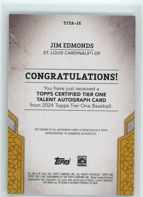 2024 Topps #TITA-JE Jim Edmonds Tier One Talent Auto /10