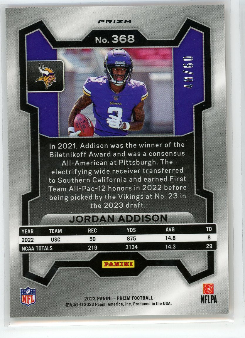2023 Panini Prizm #368 Jordan Addison #368 Orange Wave /60