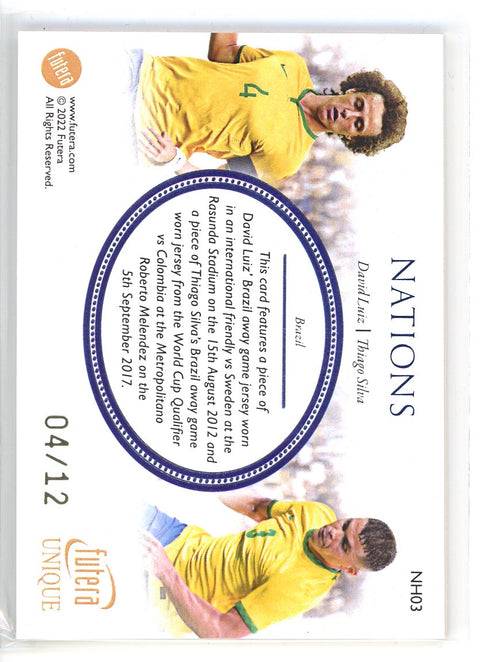 2022 Futera Unique #NH03 David Luiz/ Thiago Silva Nations /12