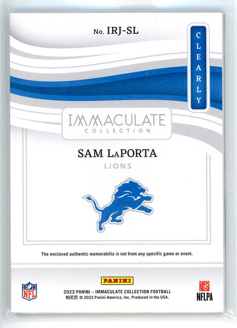 2023 Panini Immaculate #IRJ-SL Sam LaPorta Clearly Patch Auto /99