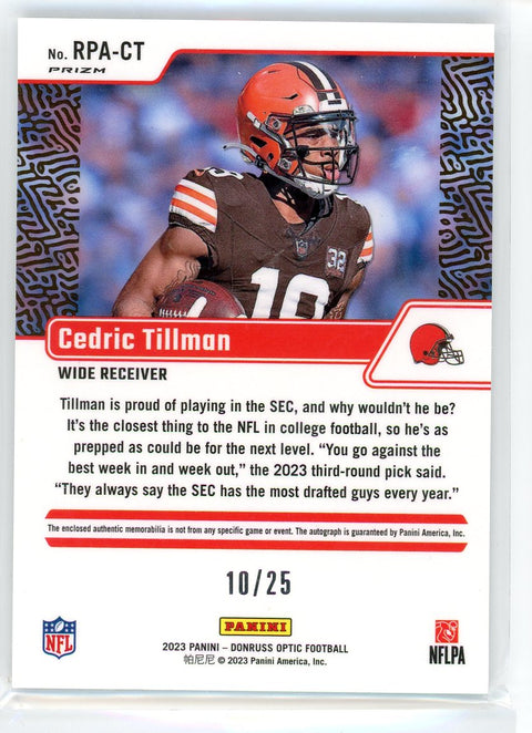 2023 Donruss Optic #RPA-CT Cedric Tillman Prizm Patch Auto /25