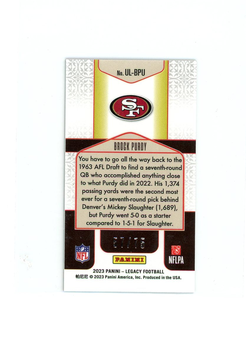 2023 Panini Legacy #UL-BPU Brock Purdy Under the Lights Bronze Mini /75