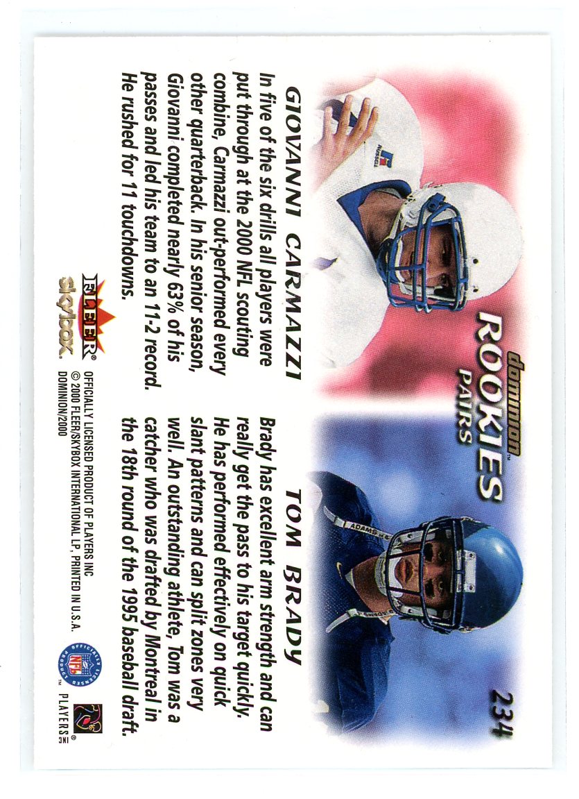 2000 SkyBox Dominion #234 Giovanni Carmazzi / Tom Brady Rookies Pairs