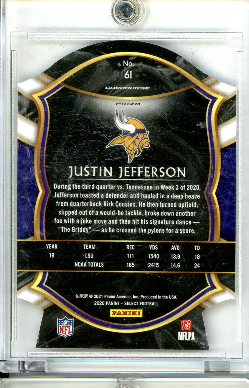 2020 Panini Select #61 Justin Jefferson Purple Prizm Die Cut