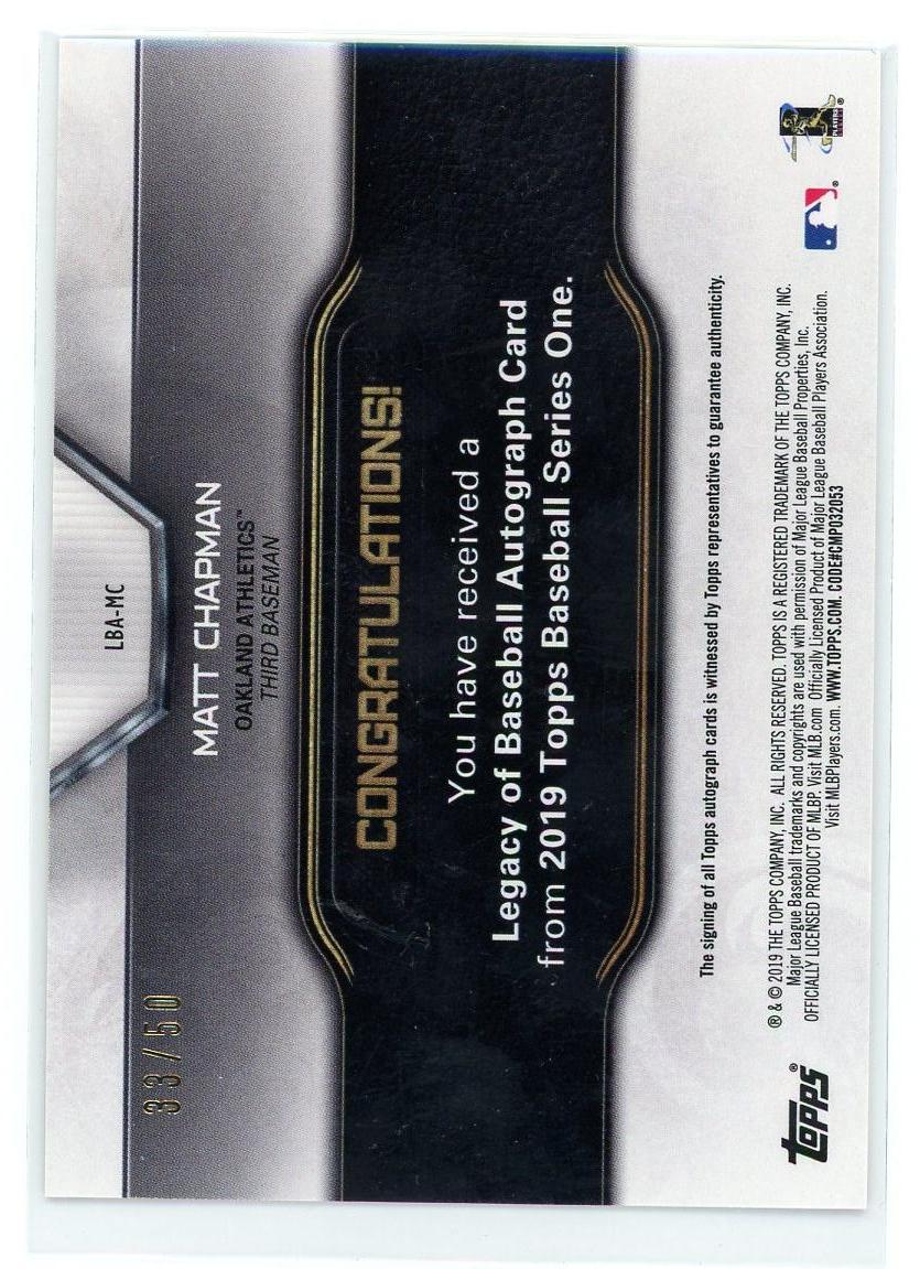 2019 Topps #LBA-MC Matt Chapman Legacy of Baseball Auto /50