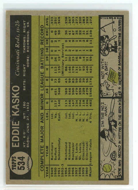 1961 Topps #534 Eddie Kasko