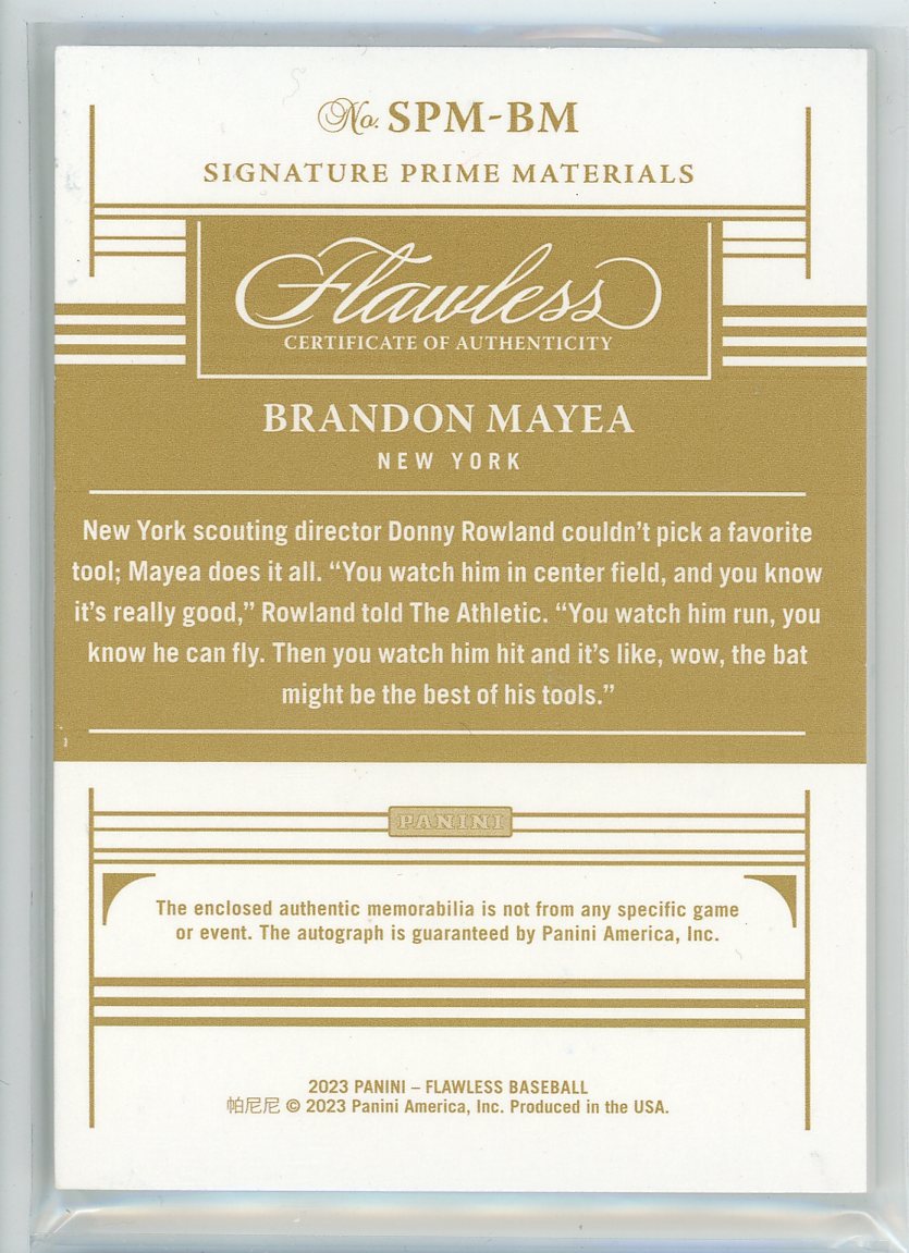 2023 Panini Flawless #SPM-BM Brandom Mayea Signature Prime Materials /10