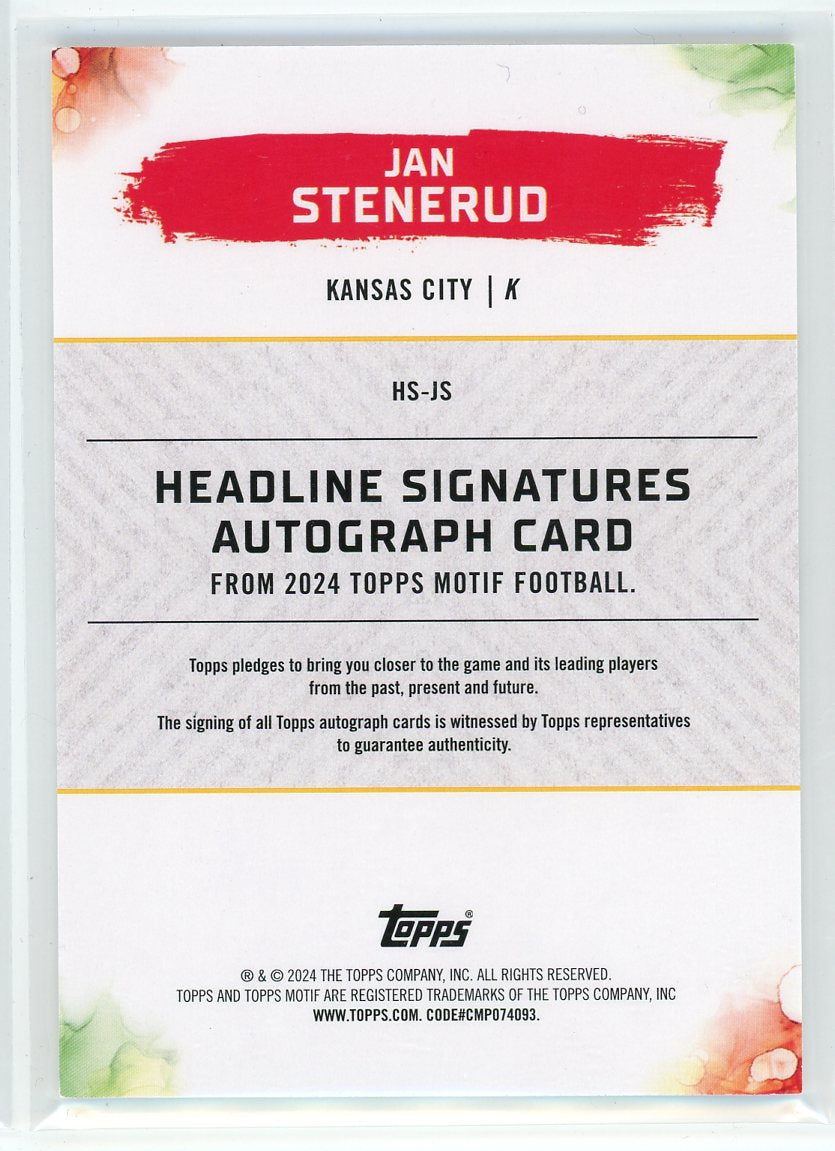 2024 Topps Motif #HS-JS Jan Stenerud Headline Signatures /8