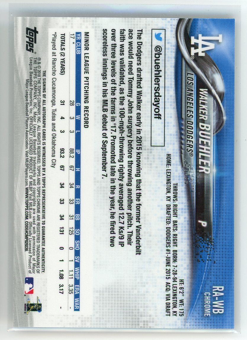 2018 Topps Chrome #RA-WB Walker Buehler Rookie Autographs