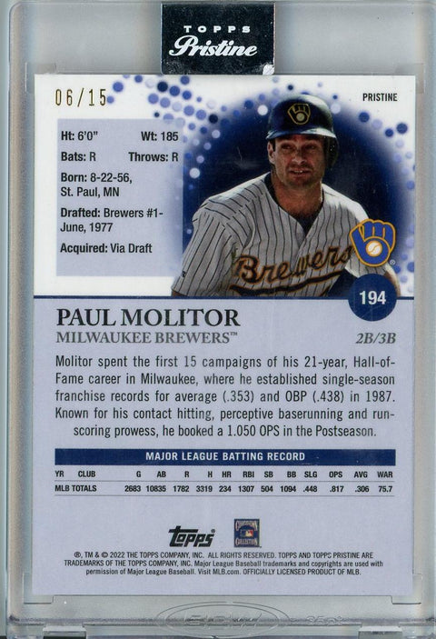 2022 Topps Pristine #194 Paul Molitor /15