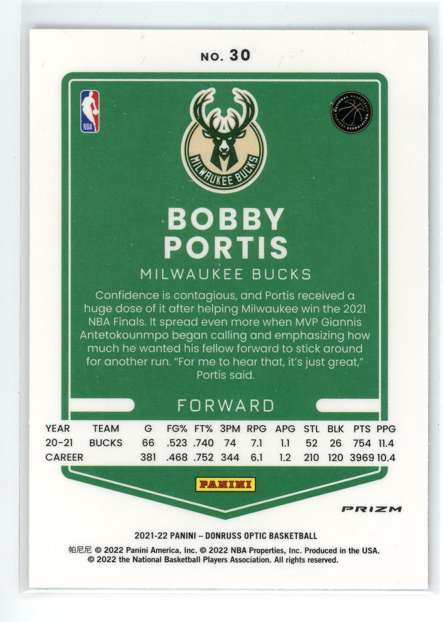 2021-22 Donruss Optic #30 Bobby Portis Photon