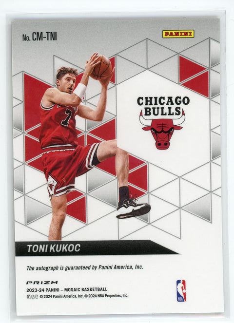 2023-24 Panini Mosiac #CM-TNI Toni Kukoc Collage Red Gold Prizm Auto