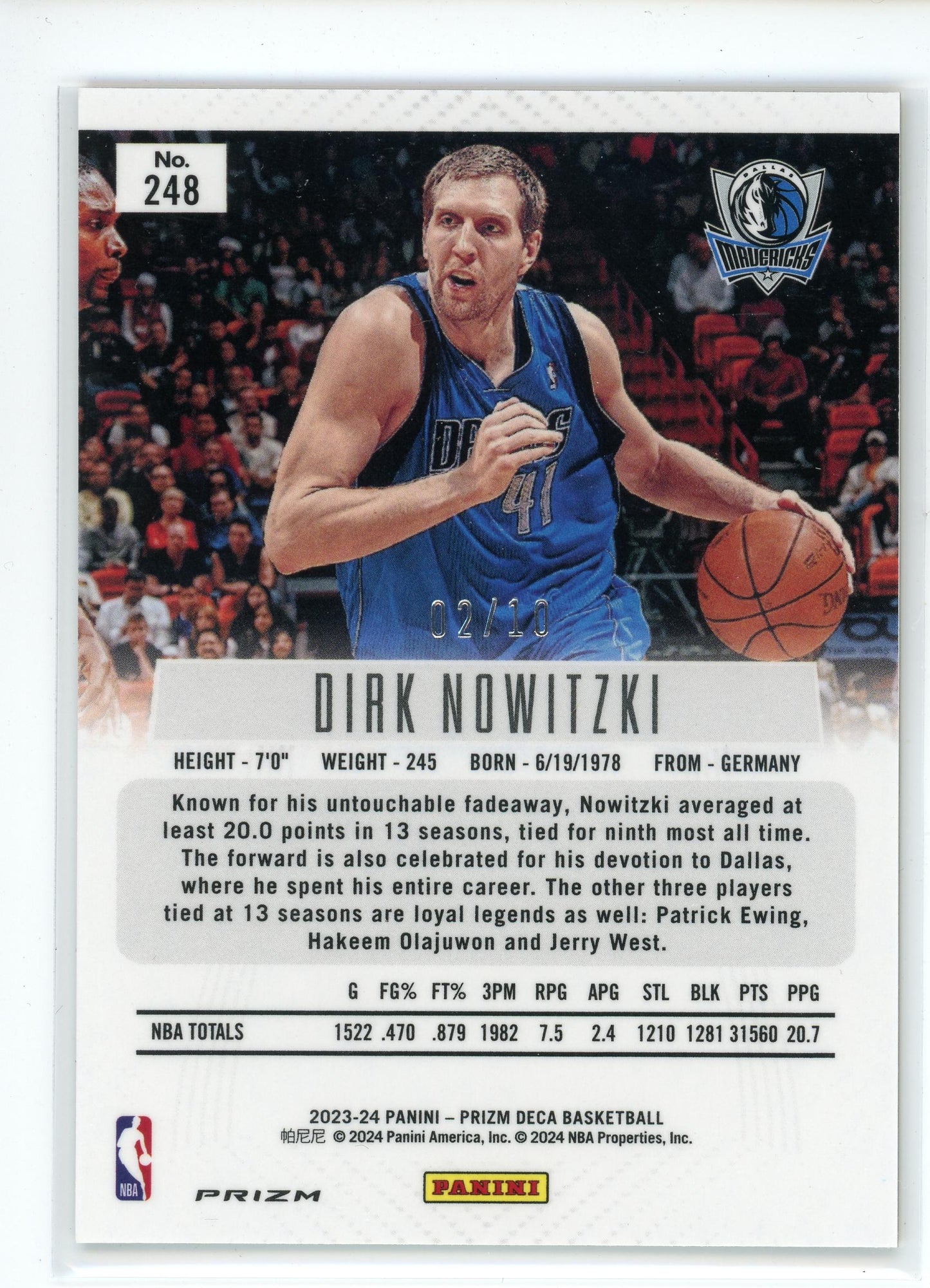 2023-24 Panini Deca #248 Dirk Nowitzki Gold Prizm /10