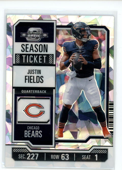 2023 Panini Contenders Optic #9 Justin Fields Season Ticket Cracked Ice /22