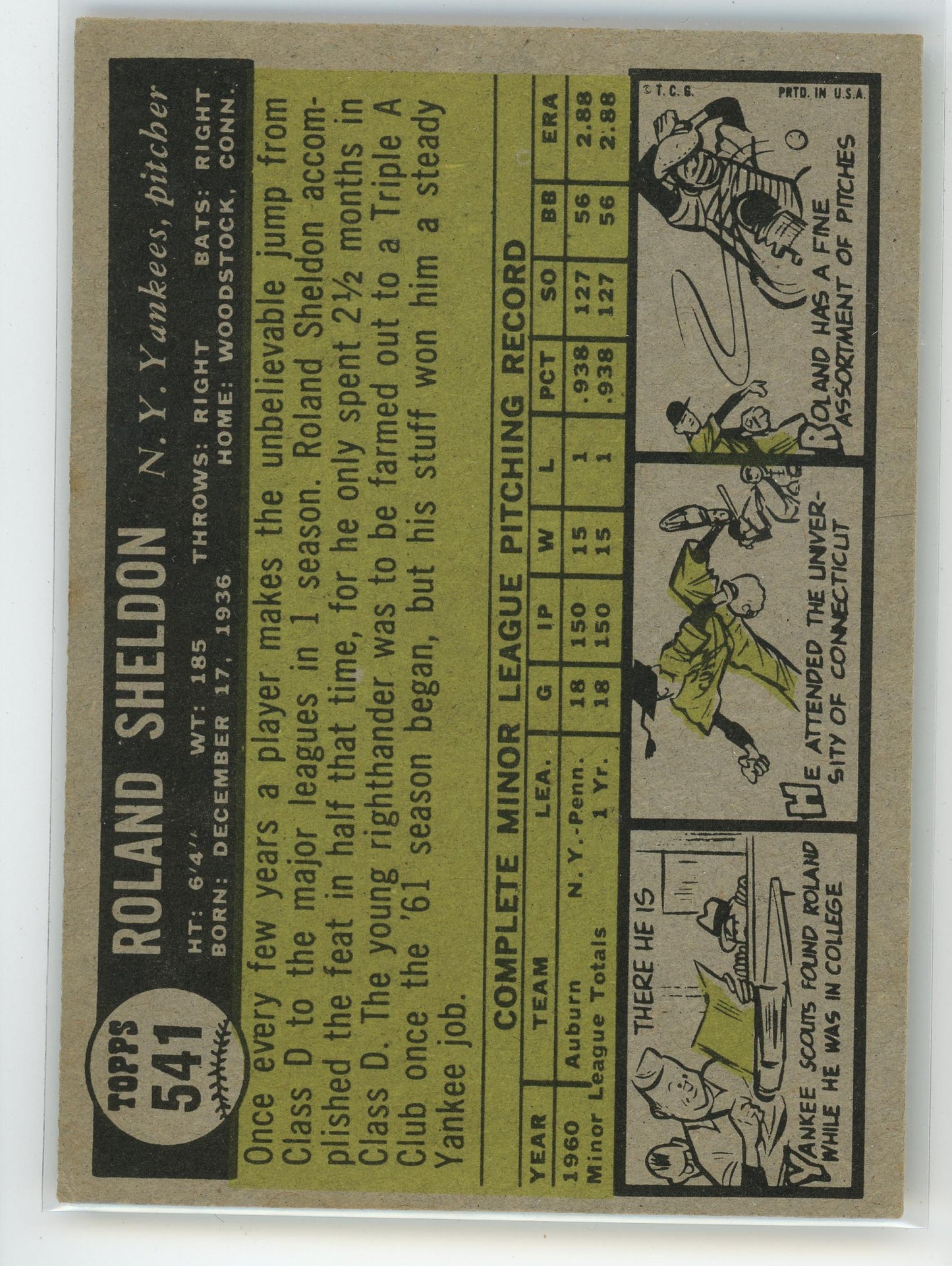 1961 Topps #541 Roland Sheldon