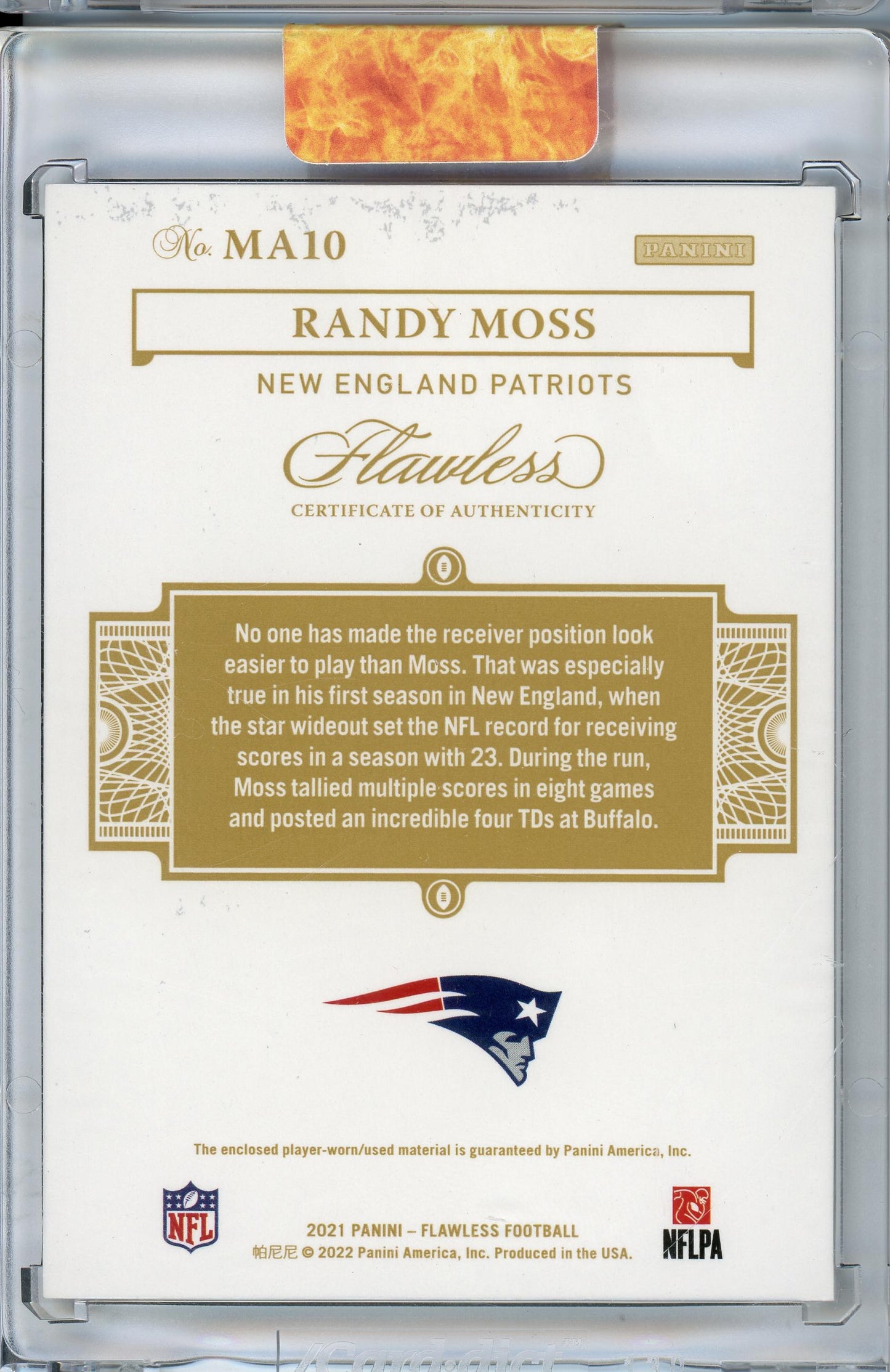 2021 Panini Flawless #MA10 Randy Moss Mastercraft Patch /10