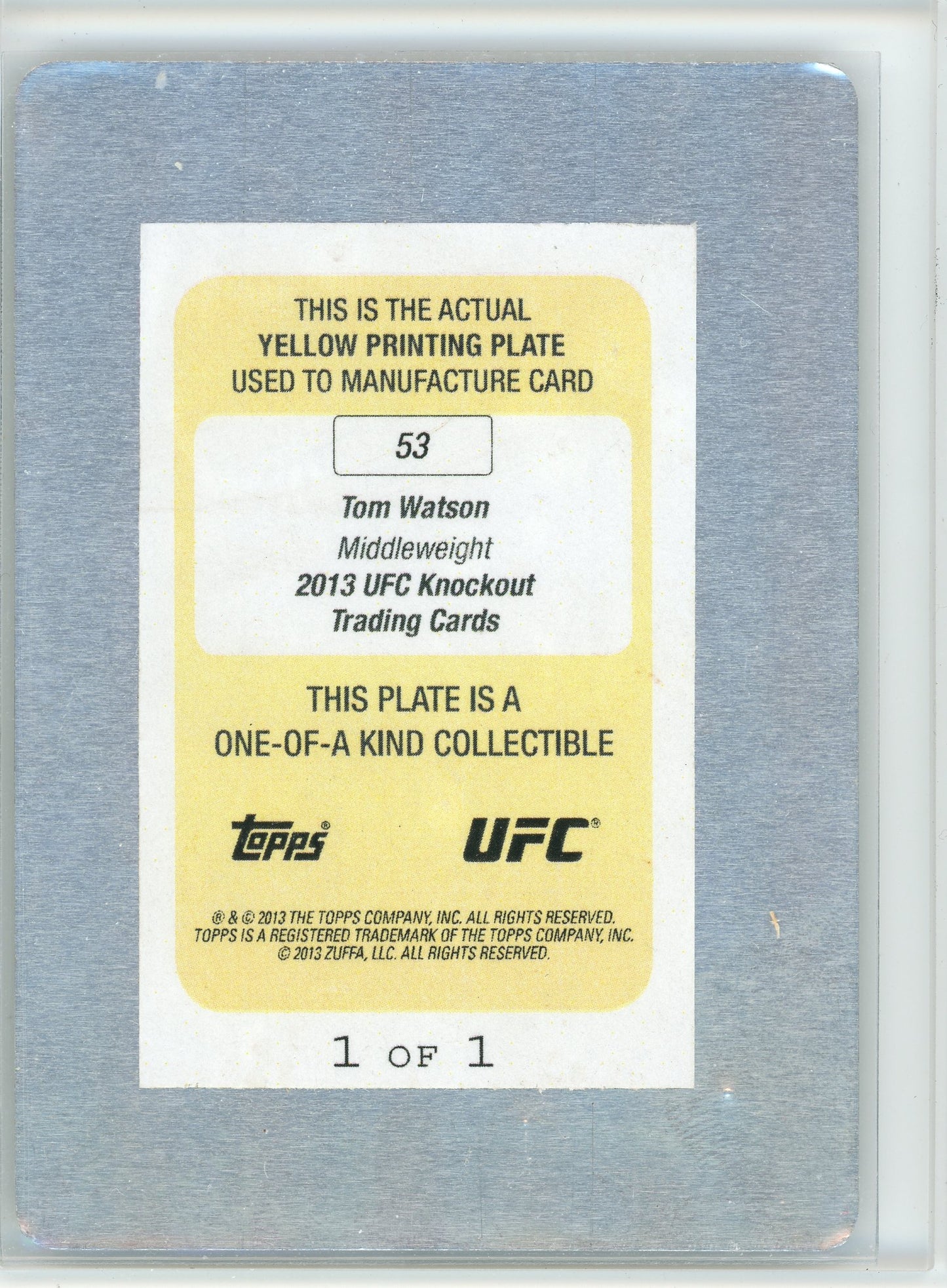 2013 Topps ##53 Tom Watson Yellow Printing Plate /1