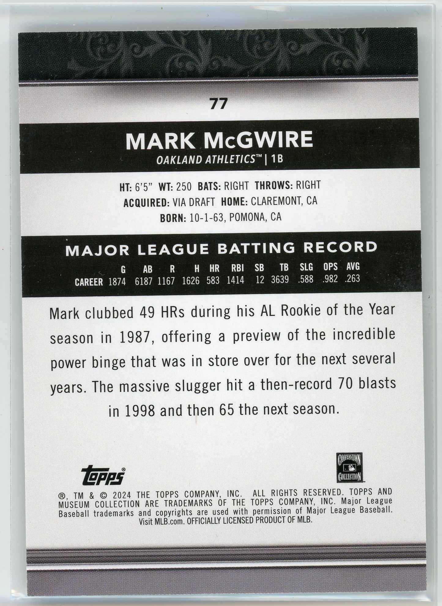 2024 Topps Museum Collection #77 Mark McGwire Amethyst #/99