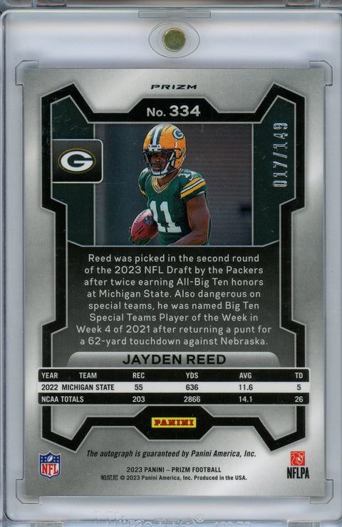 2023 Panini #334 Jayden Reed Red Wave Prizm Auto /149