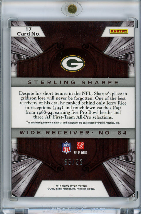 2012 Crown Royale #17 Sterling Sharpe Legendary Silhouette Material Auto /53