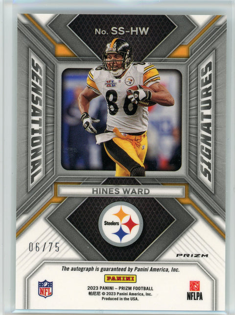 2023 Panini #SS-HW Hines Ward Sensational Signatures Green Scope /75
