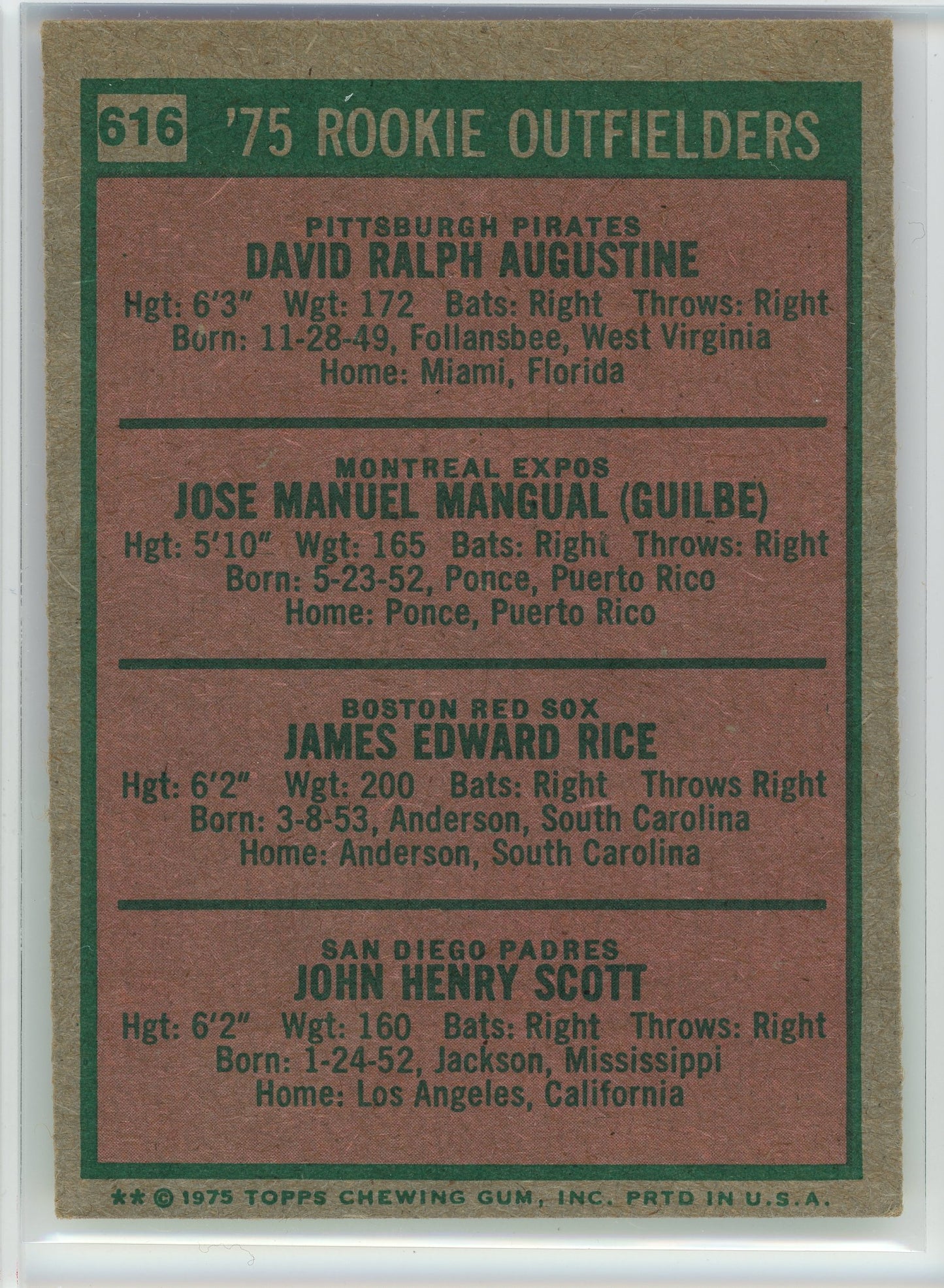 1975 Topps #616 1975 Rookie Outfielders (Dave Augustine / Pepe Mangual...)