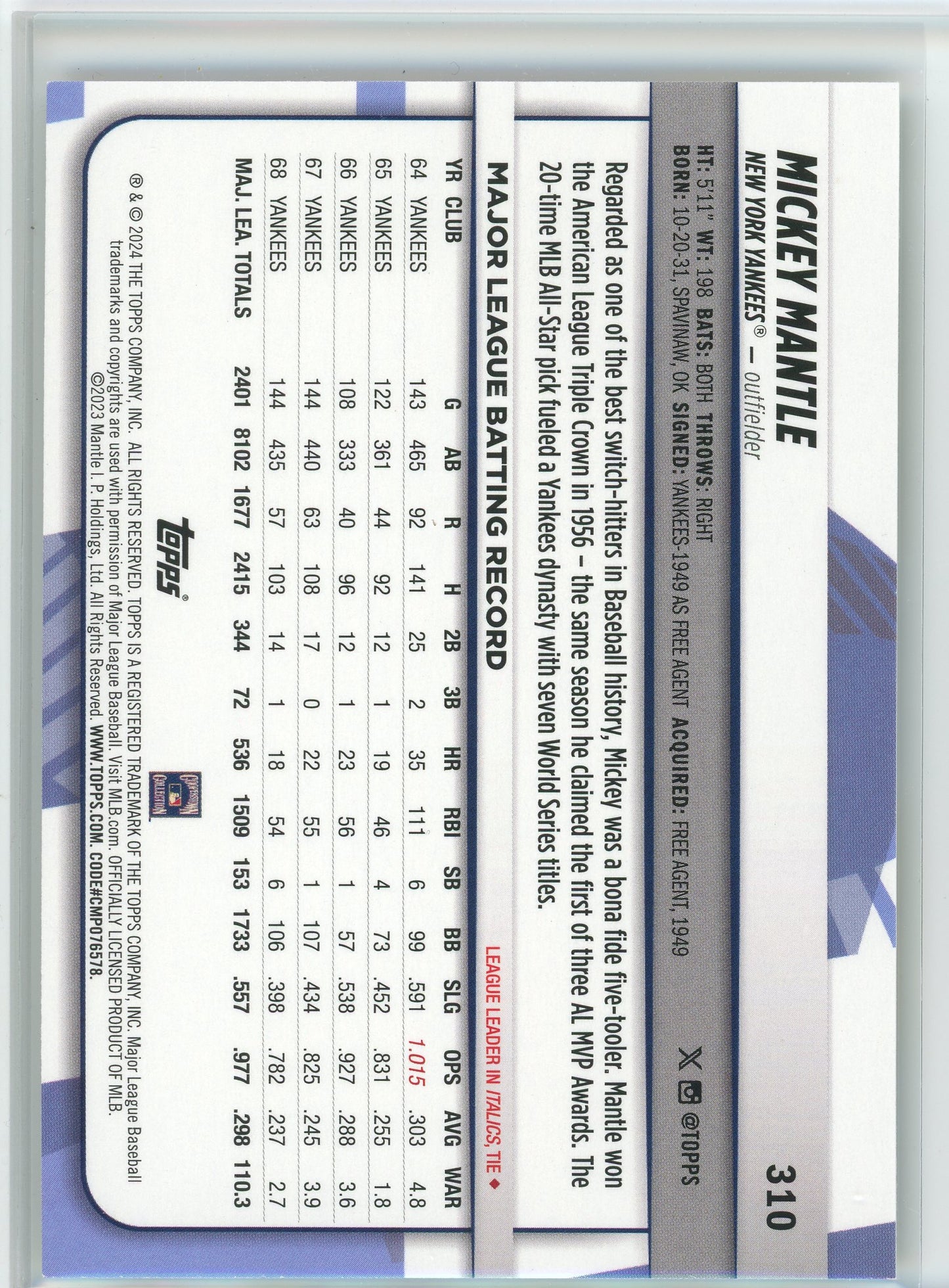 2024 Topps Big League #310 Mickey Mantle