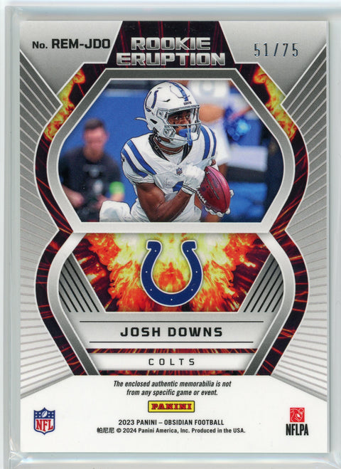2023 Panini Obsidian #REM-JDO Josh Downs Rookie Eruption Purple Patch /75