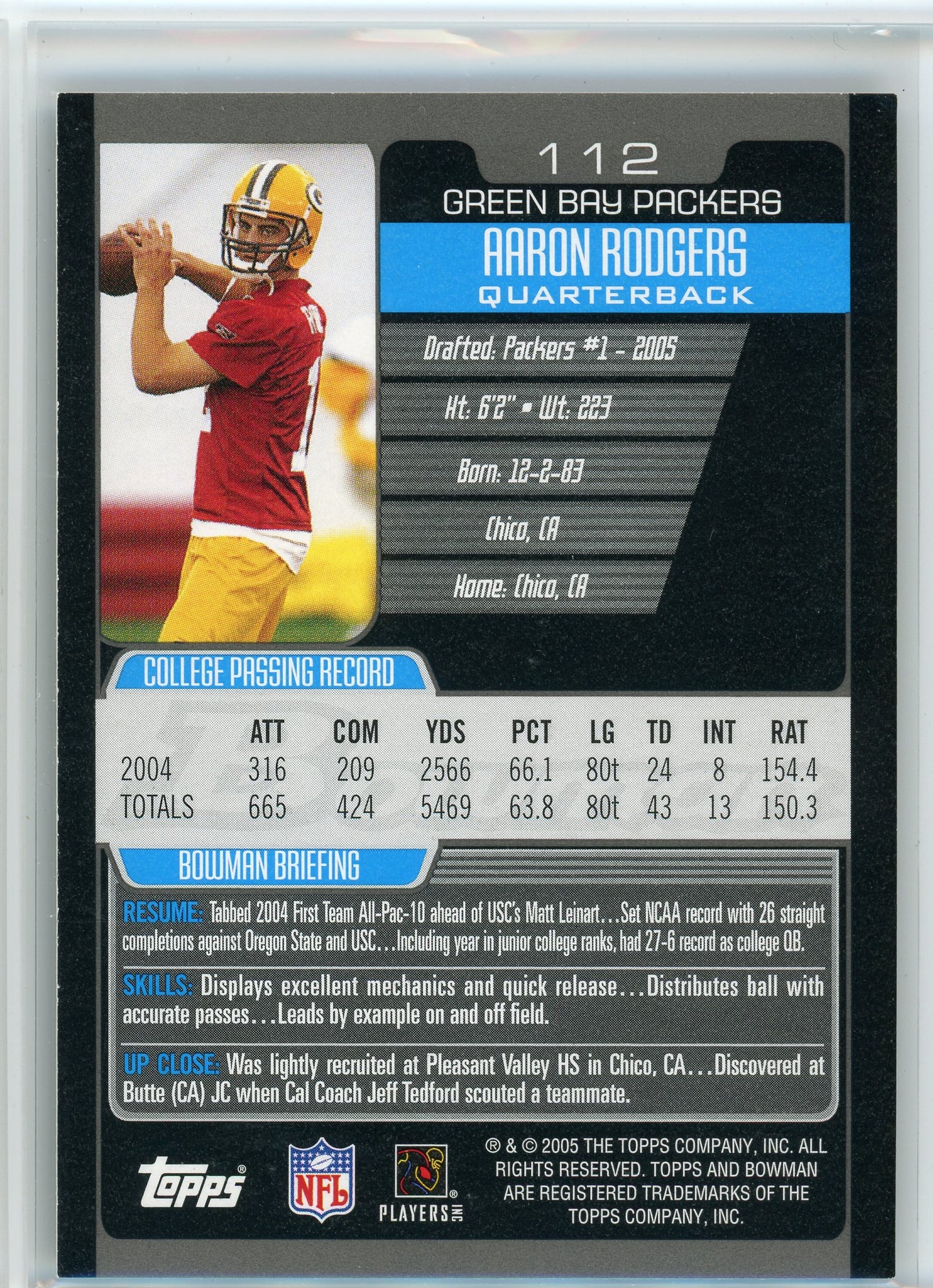 2005 Bowman #112 Aaron Rodgers First Edition
