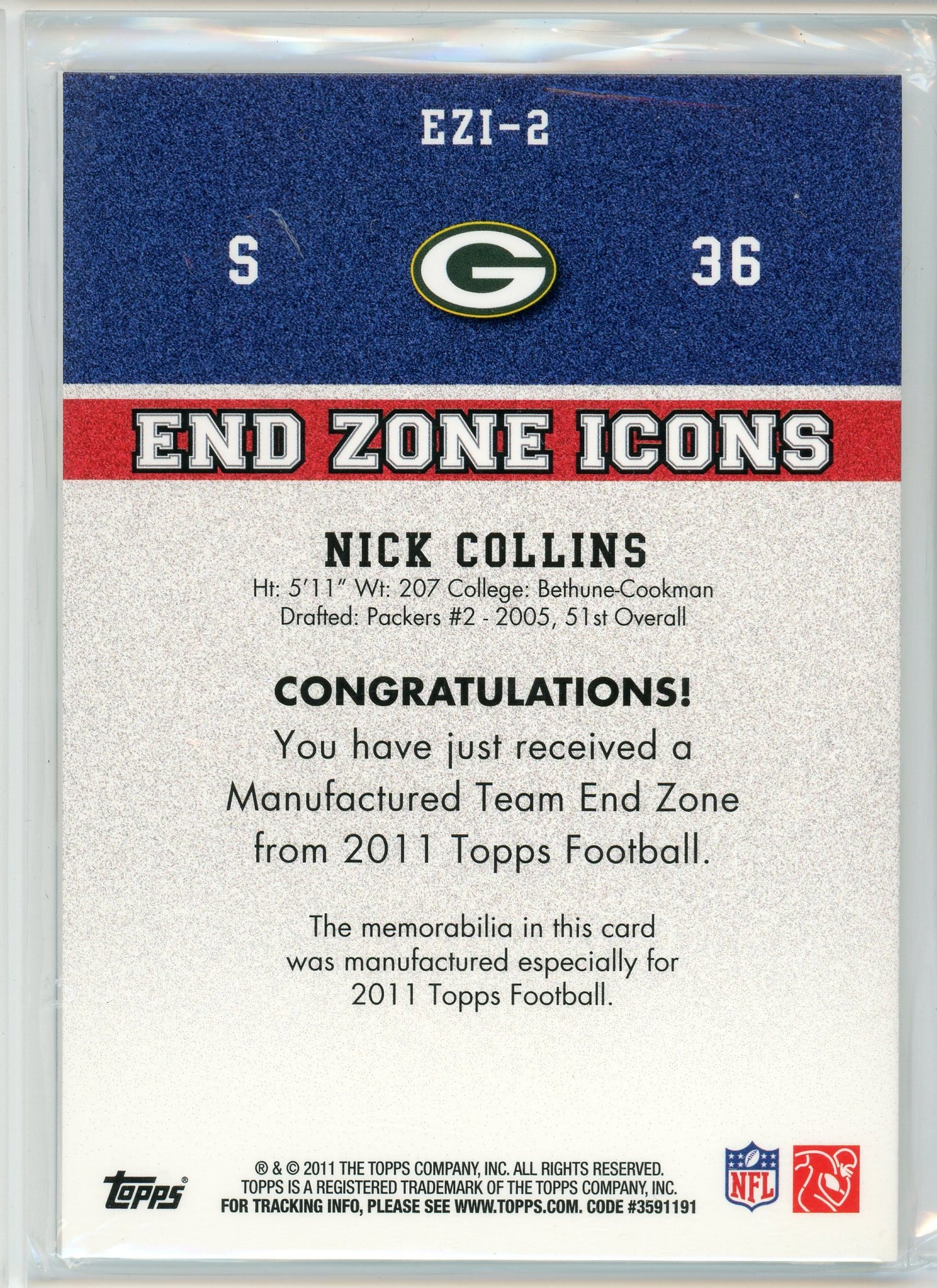 2011 Topps #EZI-2 Nick Collins End Zone Icons P