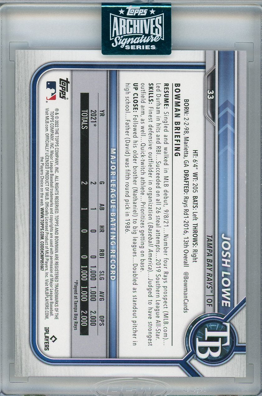 2022 Bowman #33 Josh Lowe Archives Signature Series /99