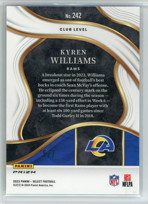 2023 Panini Select #242 Kyren Williams Club Level Neon Orange Puslar Prizm /7