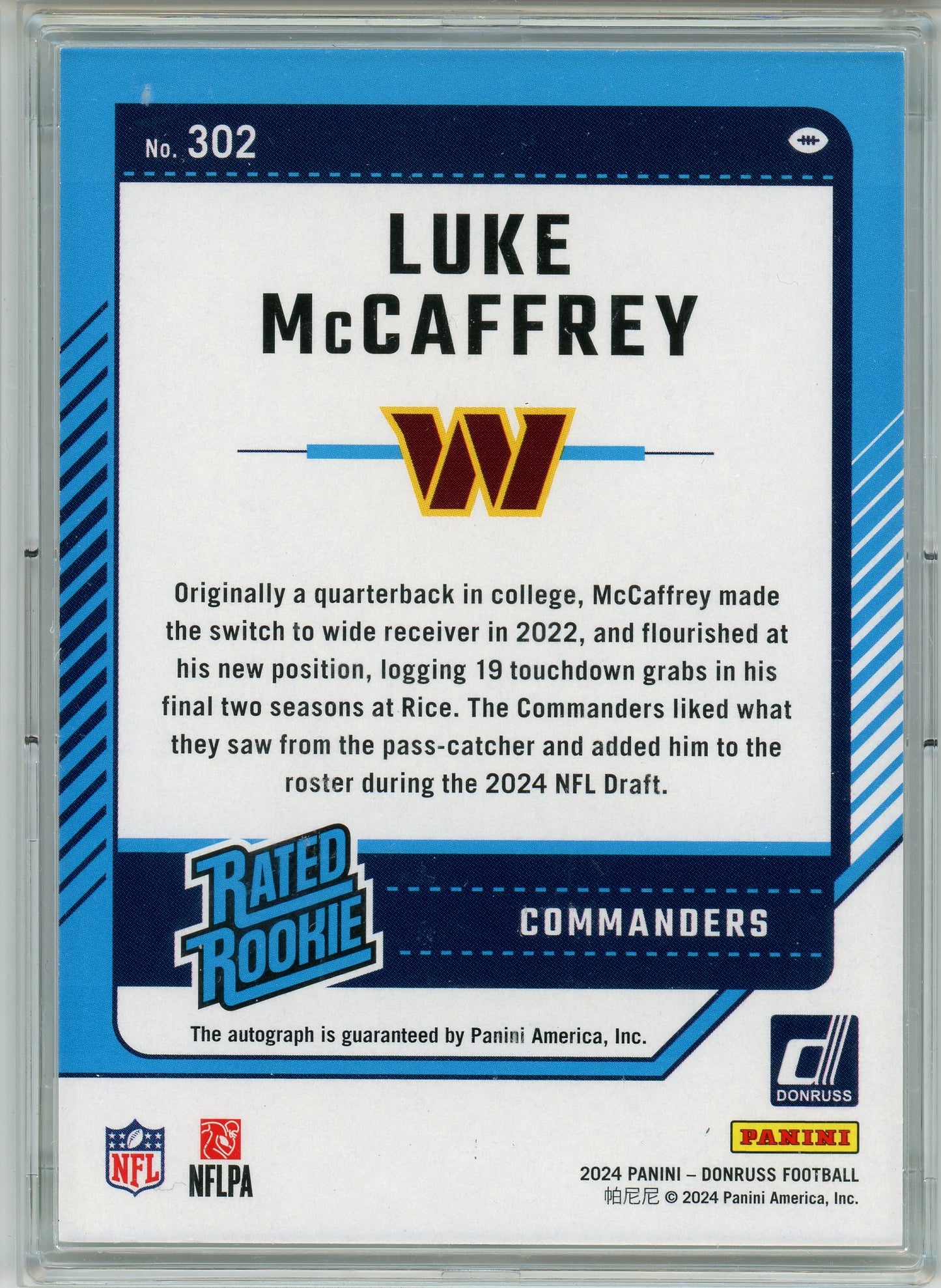 2024 Donruss #302 Luke McCaffrey Green Rookie Auto