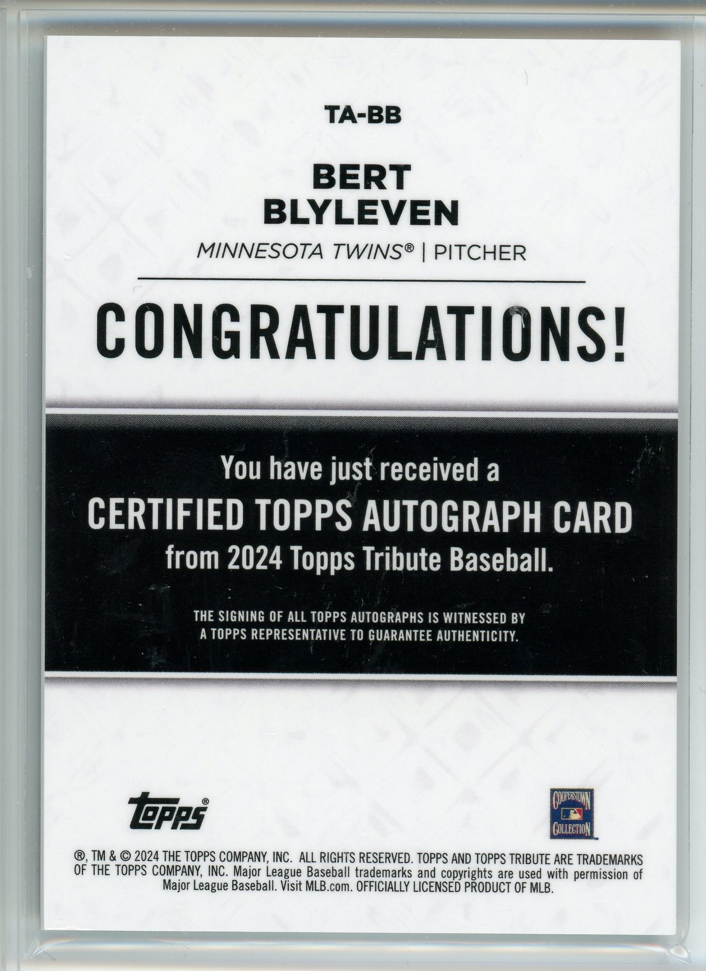 2024 Topps Tribute #TA-BB Bert Blyleven Green Auto /99