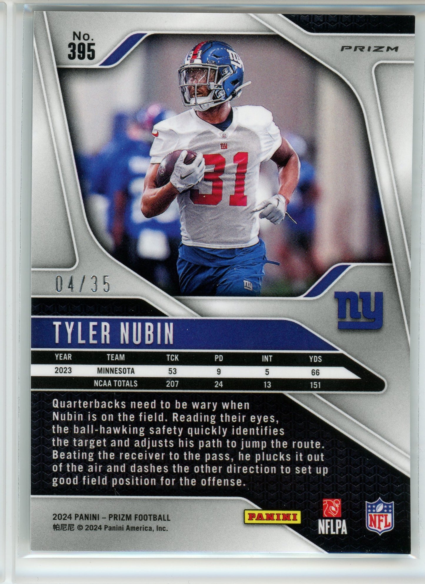 2024 Panini Prizm #395 Tyler Nubin White #/35