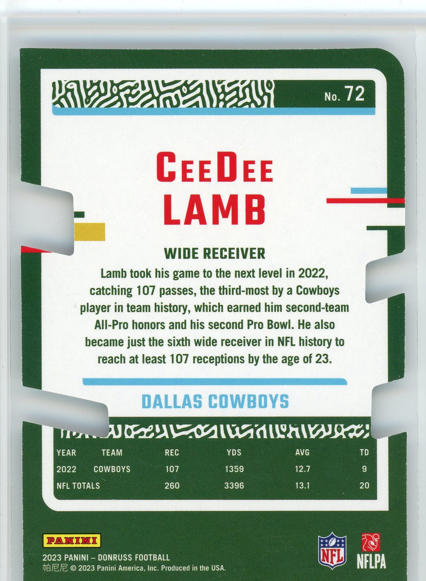 2023 Donruss Optic #72 CeeDee Lamb Press Proof Silver Die Cut