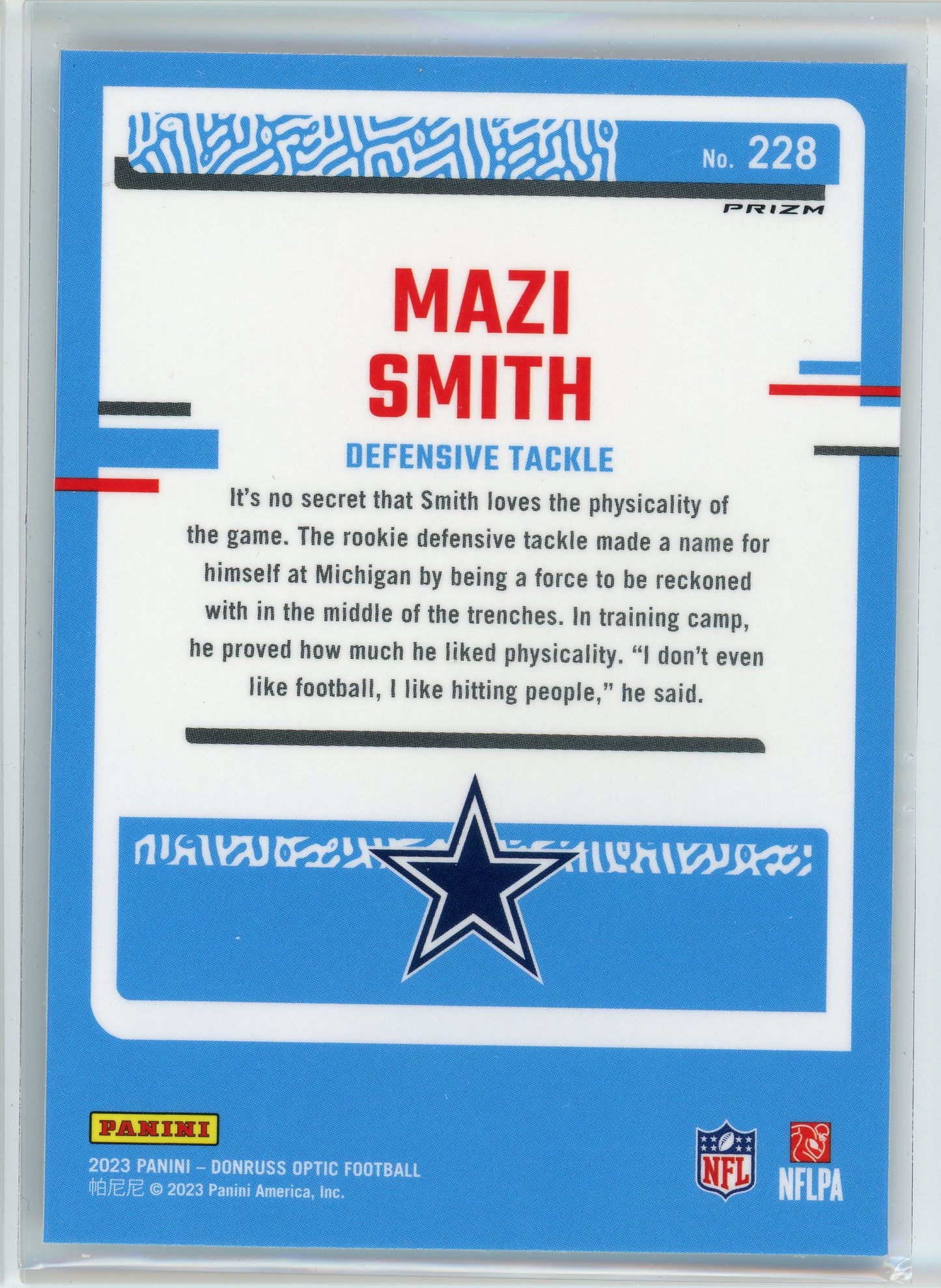 2023 Donruss Optic #228 Mazi Smith Blue Glitter