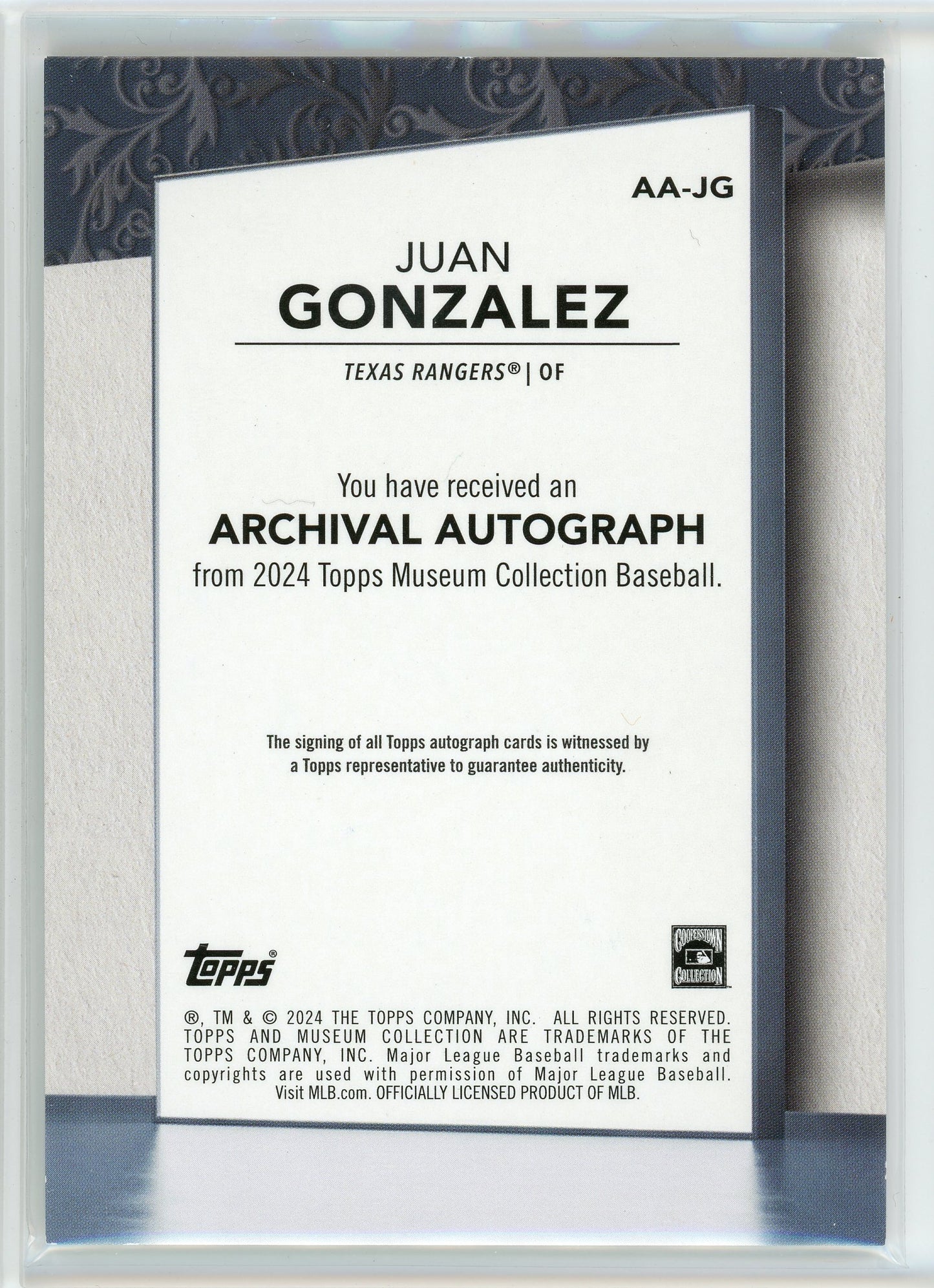 2024 Topps Museum #AA-JG Juan Gonzales Archival Artographs /299