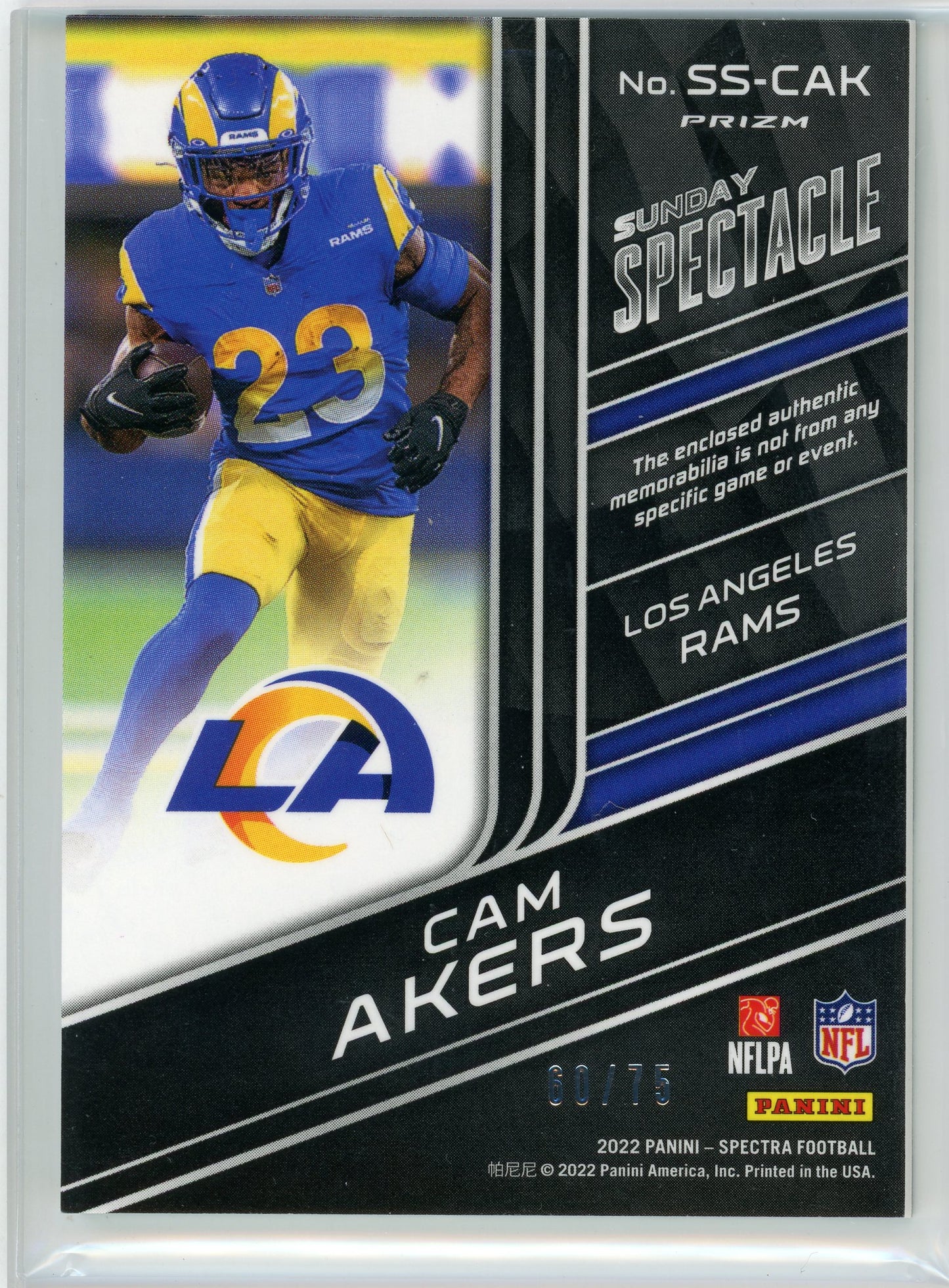 2022 Panini Spectra #SS-CAK Cam Akers Sunday Spectacle Patch /75