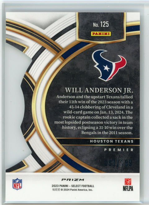 2023 Panini Select #125 Will Anderson Jr. White Die Cut /199
