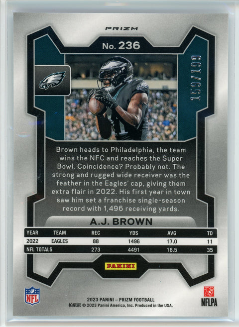 2023 Panini Prizm #236 A.J. Brown Blue Wave #/199