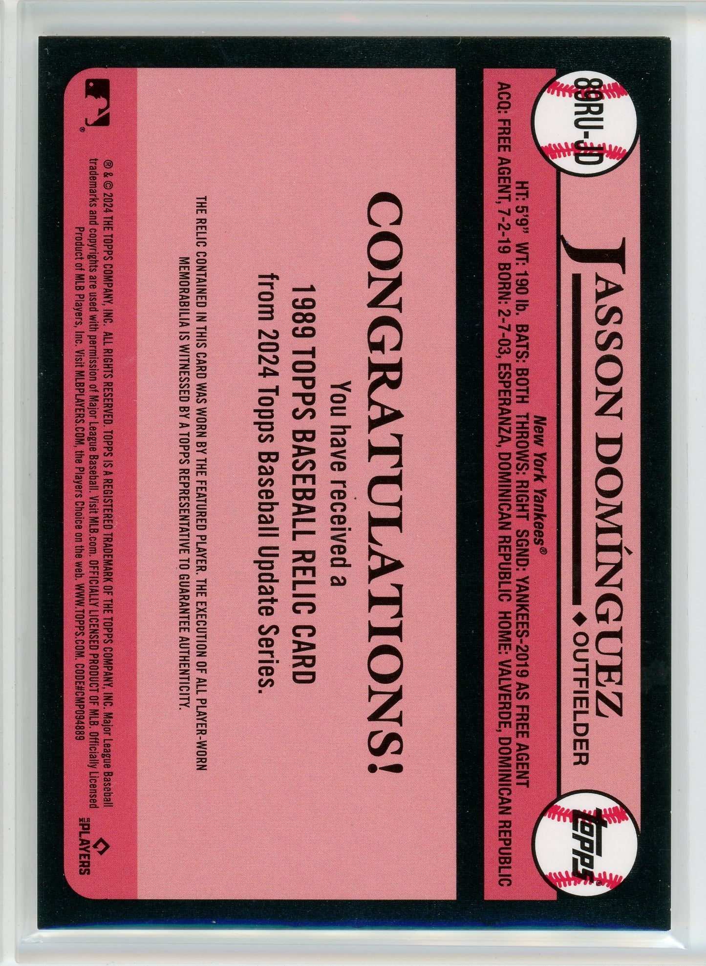 2024 Topps #89RU-JD Jasson Dominguez Patch