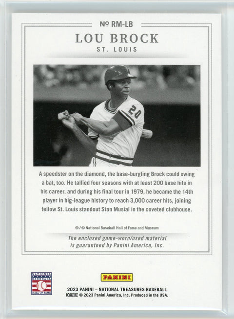 2023 Panini National Treasures #RM-LB Lou Brock Retro Materials /25