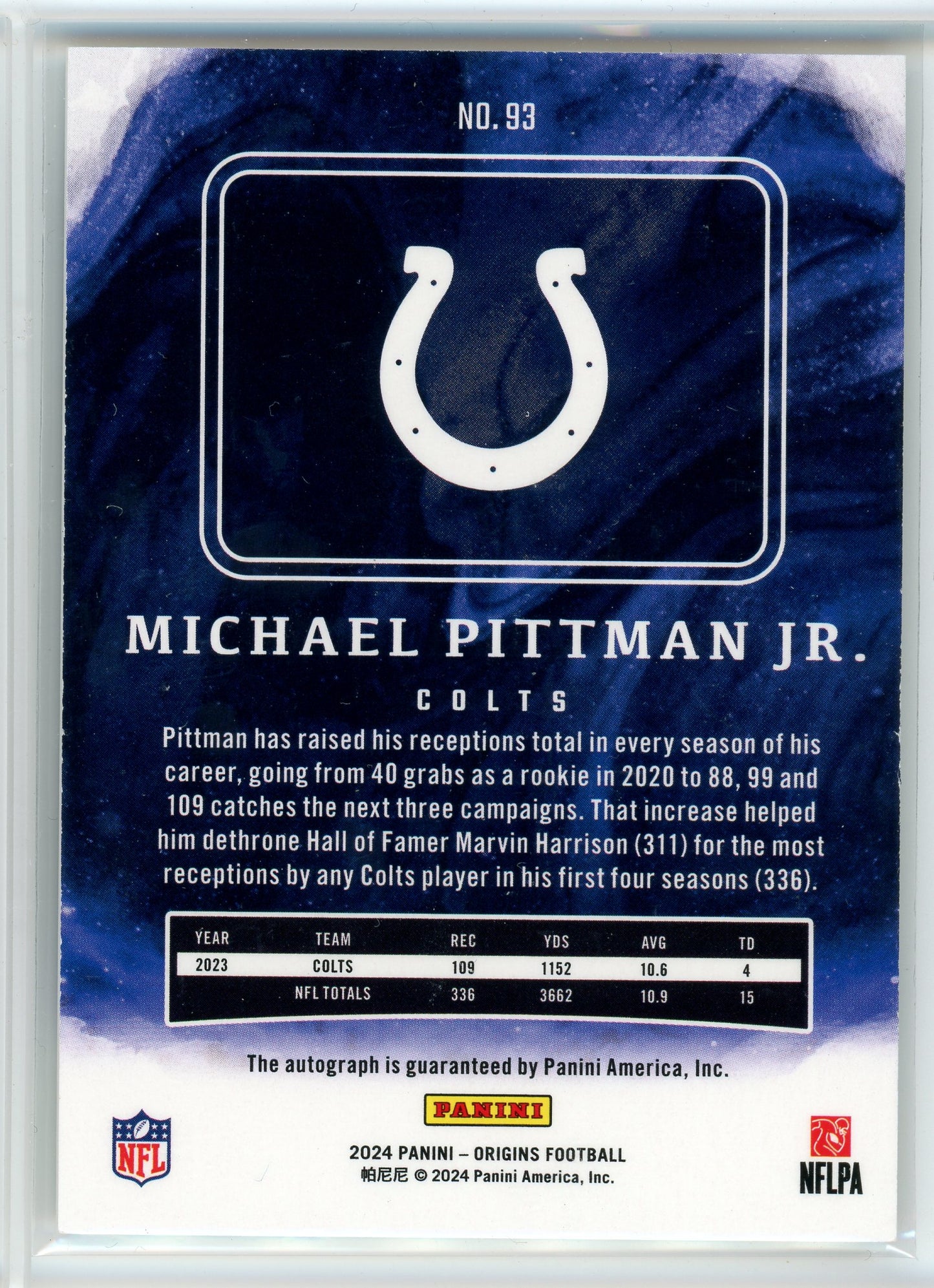 2024 Panini Origins #93 Michael Pittman Jr. Auto /25
