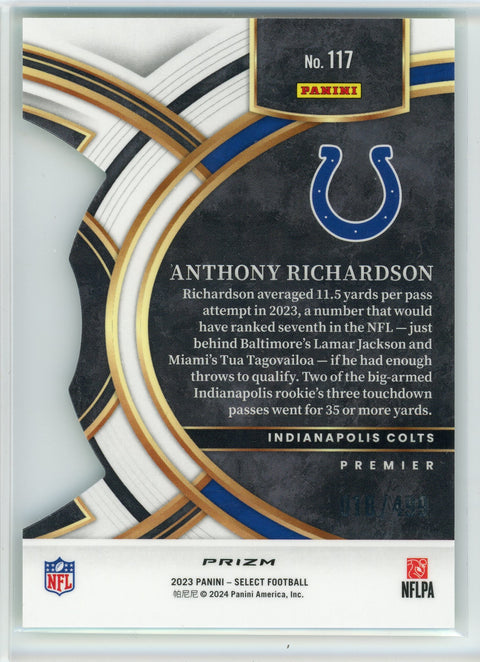 2023 Panini Select #117 Anthony Richardson Neon Green Prizms Die Cuts /499