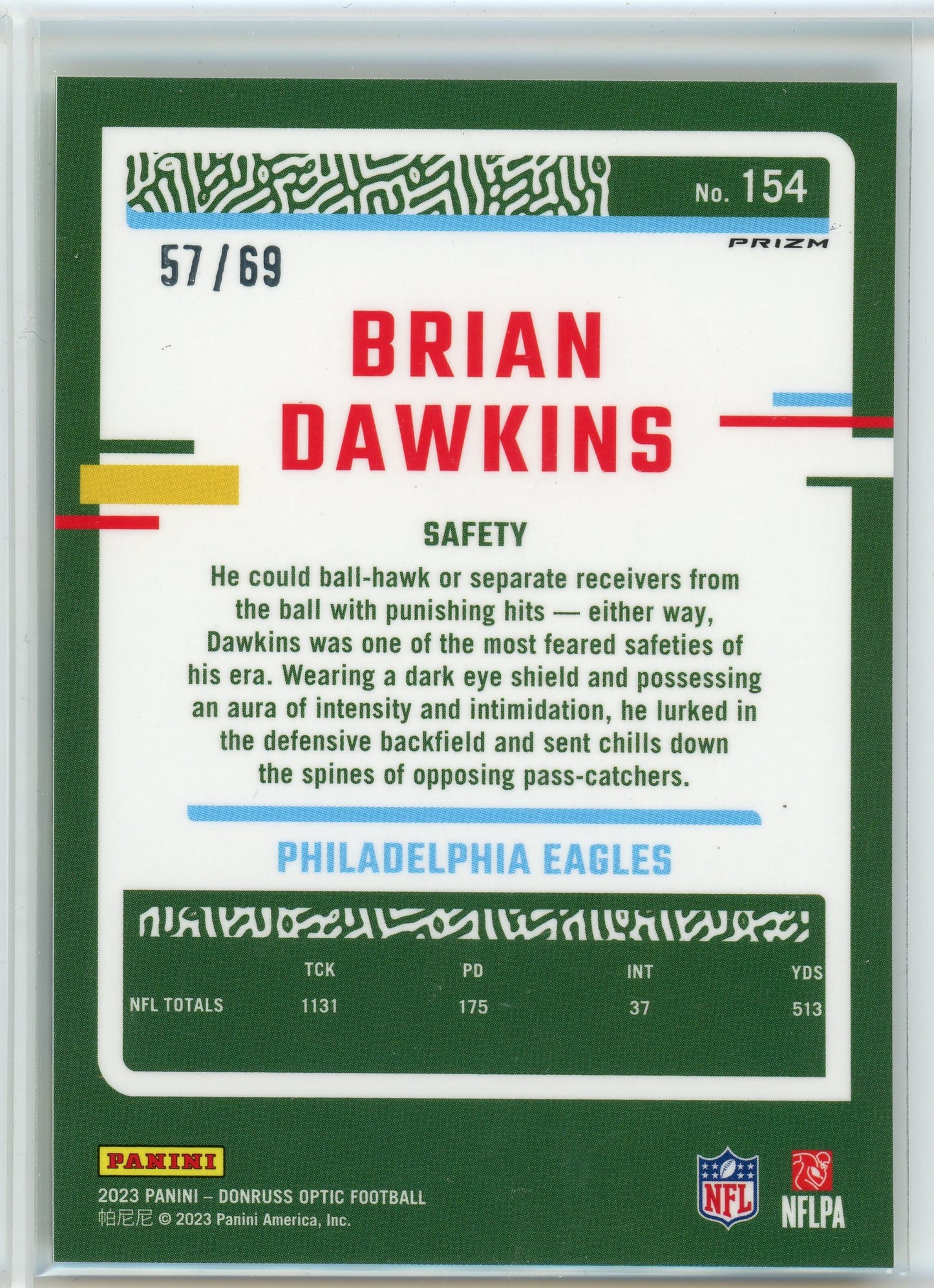 2023 Donruss Optic #154 Brian Dawkins Electricity #/69
