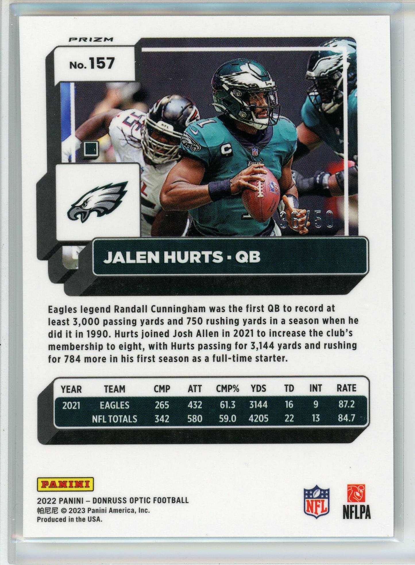 2022 Donruss Optic #157 Jalen Hurts Blue Prizm