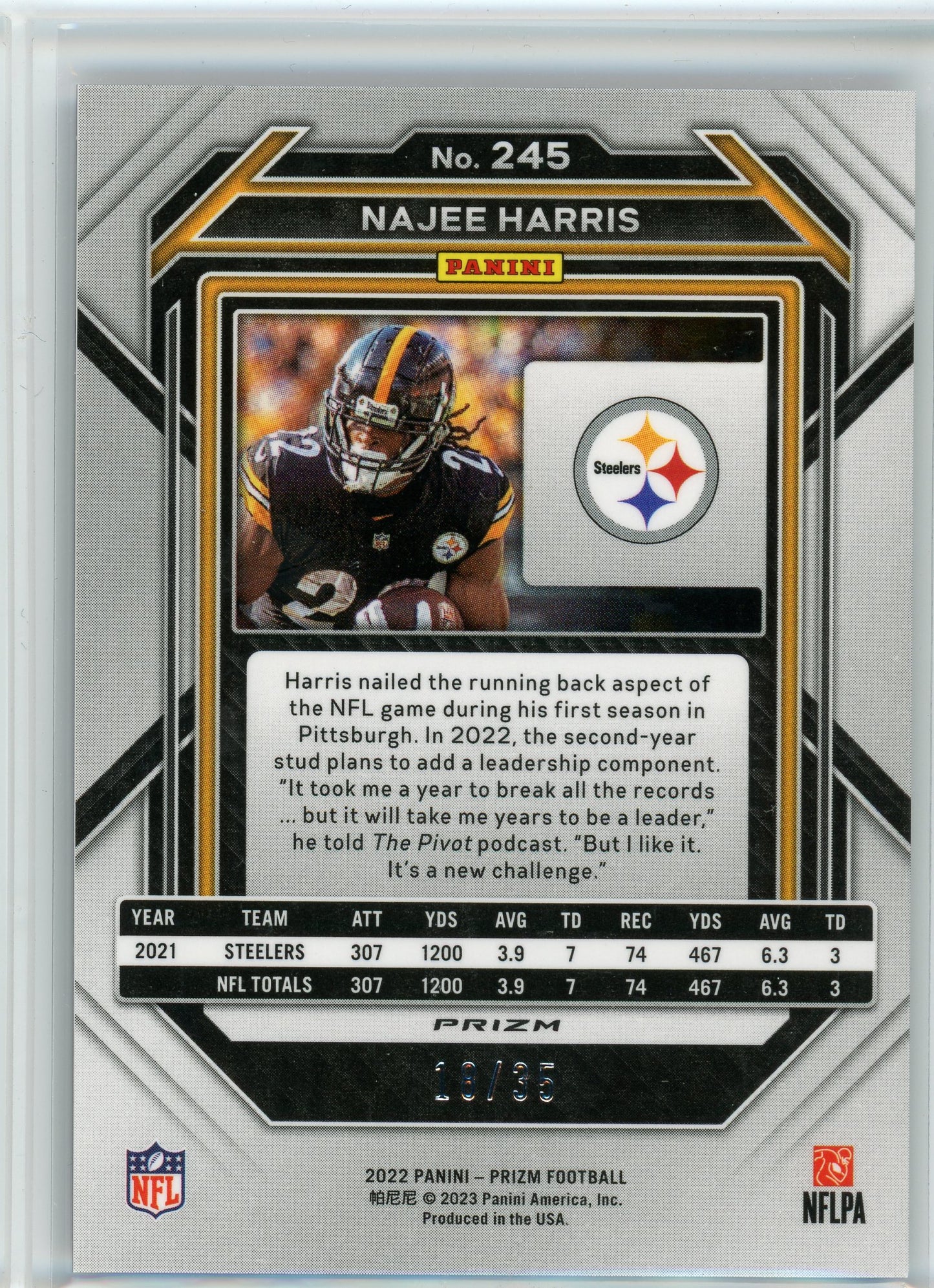 2022 Panini Prizm #245 Najee Harris Purple No Huddle Prizm /35